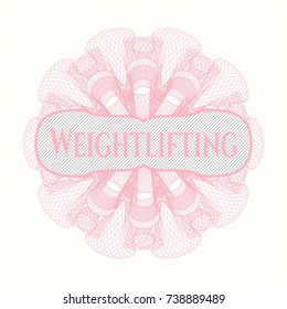 Pink passport money rossete with text Weightlifting inside