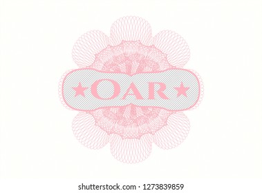 Pink passport money style rosette with text Oar inside