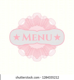 Pink passport money style rosette with text Menu inside