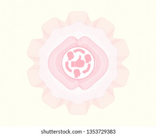 Pink passport money style rosette with good customer feedback icon inside