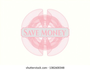 Pink passport money style rosette with text Save Money inside