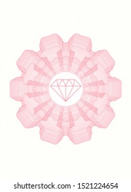 Pink passport money style rosette with diamond icon inside