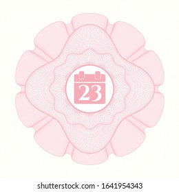 Pink passport money style rosette with calendar icon inside