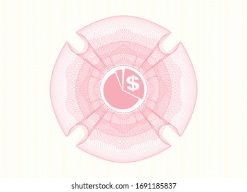 Pink passport money style rosette with chart icon inside