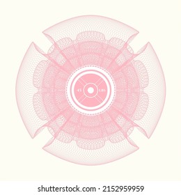 Pink passport money style rosette. with weightlifting or powerlifting plate (45 lbs) icon inside