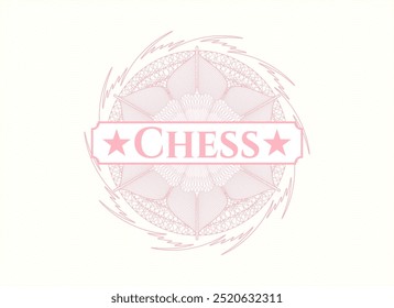 Pink passport money style rosette with text Chess inside