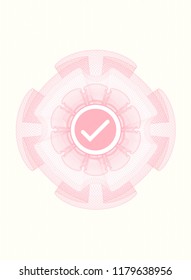 Pink passport money style rossete with tick icon inside