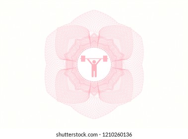 Pink passport money style rossete with weightlifting icon inside