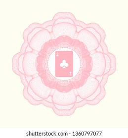 Pink passport rosette with ace of clover icon inside