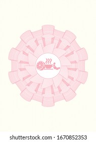 Pink passport rosette with breakfast  icon inside