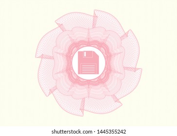 Pink passport rosette with diskette icon inside