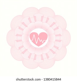 Pink passport rosette with heart with electrocardiogram icon inside