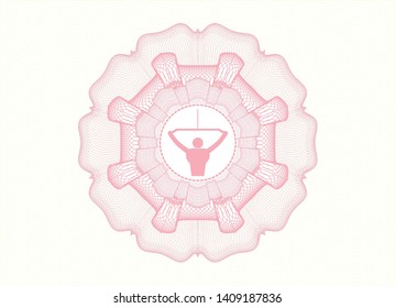 Pink passport rosette with lat pull down, exercise icon inside