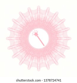 Pink passport rosette with magic stick icon inside