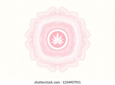 Pink passport rosette with marijuana leaf icon inside