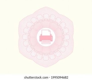 Pink Passport Rosette. With Printer Icon Inside