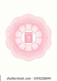 Pink passport rosette with restaurant menu icon inside
