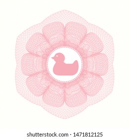 Pink passport rosette with rubber duck icon inside