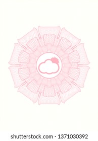 Pink passport rosette with sun behind cloud icon inside