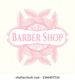 Pink passport rosette with text Barber Shop inside