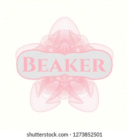 Pink passport rosette with text Beaker inside