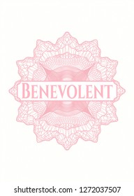 Pink passport rosette with text Benevolent inside