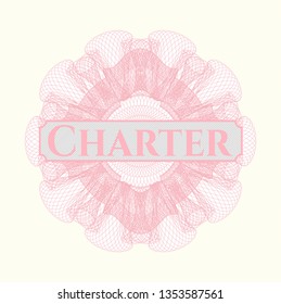 Pink passport rosette with text Charter inside