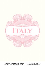 Pink passport rosette with text Italy inside