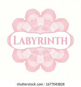 Pink passport rosette with text Labyrinth inside