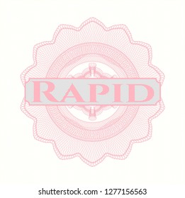 Pink passport rosette with text Rapid inside