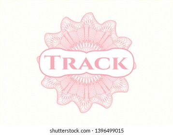 Pink passport rosette with text Track inside