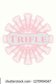 Pink passport rosette with text Trifle inside