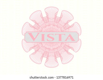 Pink passport rosette with text Vista inside
