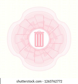 Pink passport rosette with trash can icon inside