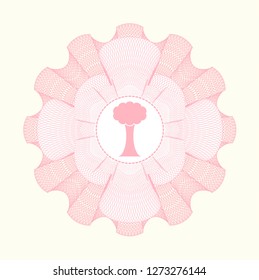 Pink passport rosette with tree icon inside