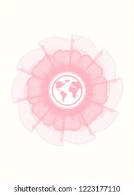 Pink passport rossete with earth icon inside