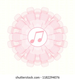 Pink passport rossete with musical note icon inside