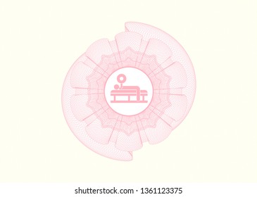 Pink passport style rosette with bench press icon inside
