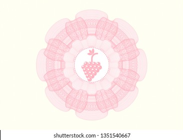 Pink passport style rosette with bunch of grapes icon inside