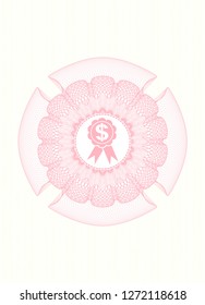 Pink passport style rosette with business ribbon icon inside