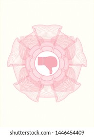 Pink passport style rosette with dislike icon inside
