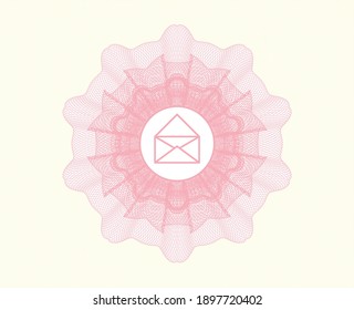 Pink passport style rosette. with envelope icon inside