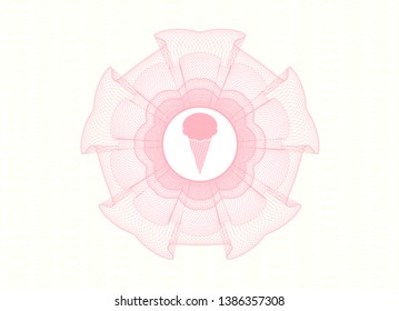 Pink passport style rosette with ice cream icon inside