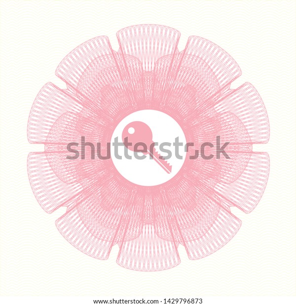 Pink passport\
style rosette with key icon\
inside