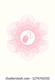Pink passport style rosette with mouse icon inside