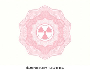 Pink passport style rosette with nuclear, radioactive icon inside