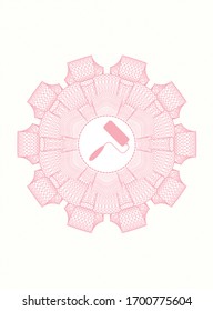 Pink passport style rosette with roller brush icon inside
