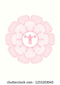 Pink passport style rosette with squat icon inside