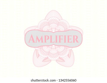 Pink passport style rosette with text Amplifier inside