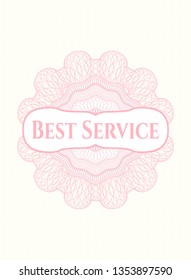 Pink passport style rosette with text Best Service inside